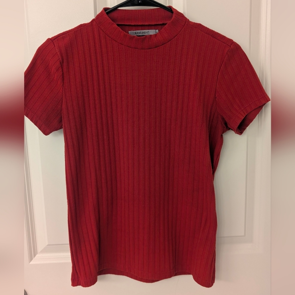 Red Ribbed T-Shirt